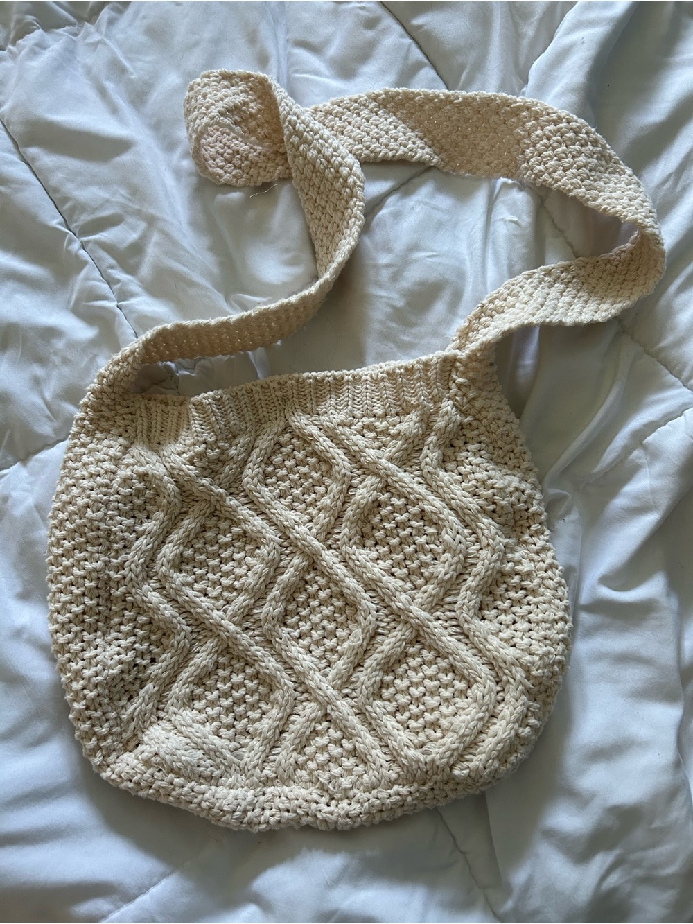 Cream Knit Crossbody Bag - Unbranded